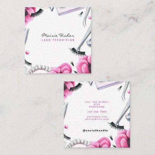 Lash Extensions Lashes Technician Beauty Salon スクエア名刺 (正面/裏面)
