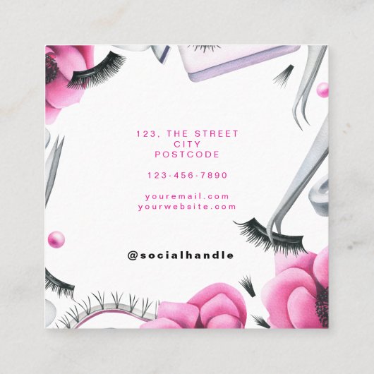 Lash Extensions Lashes Technician Beauty Salon スクエア名刺 (裏面)