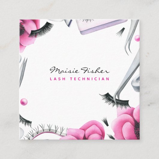 Lash Extensions Lashes Technician Beauty Salon スクエア名刺 (正面)