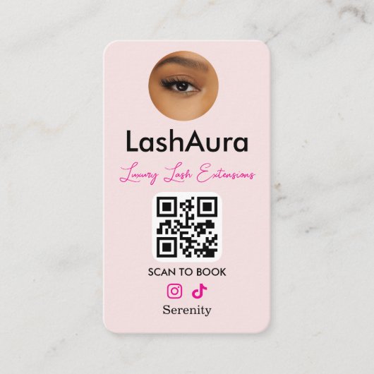 Lash Extensions Pink QR Code Photo 名刺 (正面)