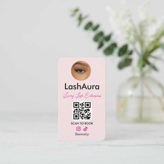 Lash Extensions Pink QR Code Photo 名刺 (スタンド正面)
