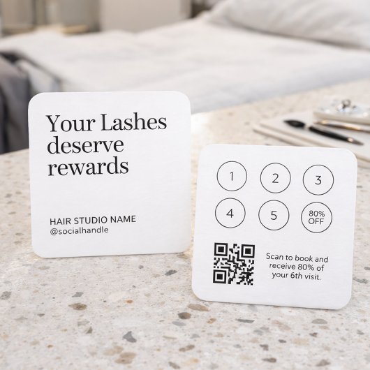 Lash Rewards Loyalty Card Black White Modern  スクエア名刺