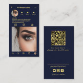 Lash Stylist instagramフォトグリッドQrコードブルー 名刺 (正面/裏面)