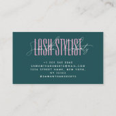 Lash stylist modern typography script green pink 名刺 (裏面)