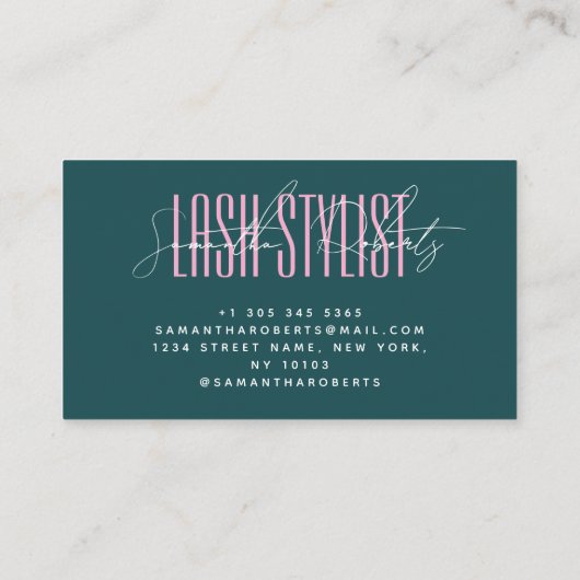 Lash stylist modern typography script green pink 名刺 (裏面)