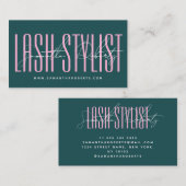 Lash stylist modern typography script green pink 名刺 (正面/裏面)