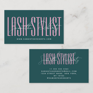 Lash stylist modern typography script green pink 名刺
