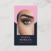 Lash Stylist Qrコードアーチ写真ピンクとネイビー 名刺 (正面)