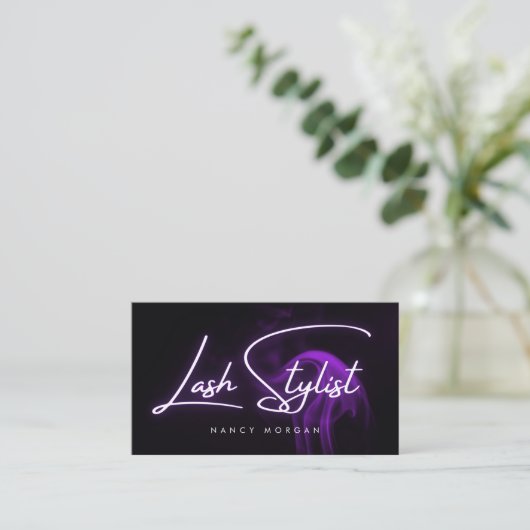 Lash Stylist Typography Purple Neon  名刺 (スタンド正面)