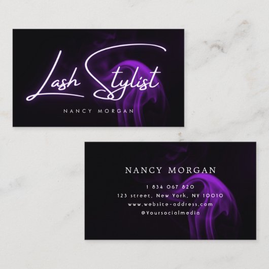 Lash Stylist Typography Purple Neon  名刺 (正面/裏面)