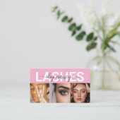 Lash Tech ピンク 3枚フォトグリッド QRコード マツエクアーティスト 名刺 (スタンド正面)