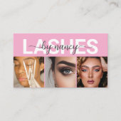 Lash Tech ピンク 3枚フォトグリッド QRコード マツエクアーティスト 名刺 (正面)