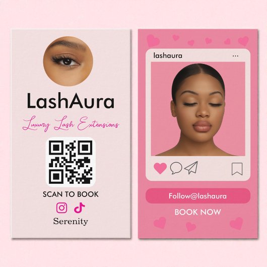 Lash Tech Pink Instagram QRコードフォト 名刺