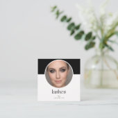 Lash Tech QRコード 写真 ソーシャル 白黒 スクエア スクエア名刺 (スタンド正面)