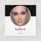 Lash Tech QRコード 写真 ソーシャル 黒 白 スクエア スクエア名刺 (正面)