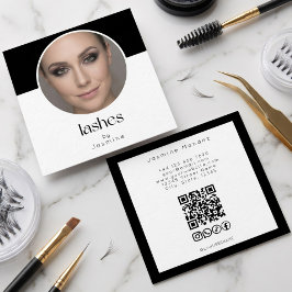 Lash Tech QRコード 写真 ソーシャル 黒 白 スクエア スクエア名刺