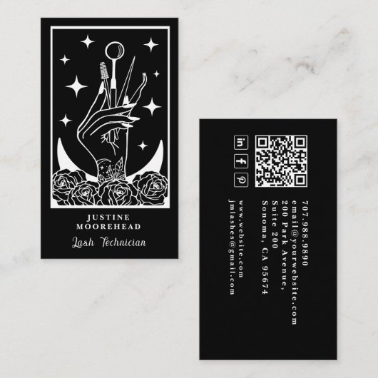 Lash Tech Tarot Card Black Business Card 名刺 (正面/裏面)