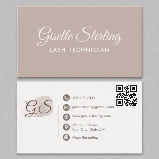 Lash Technician赤面Mauve モダン QRエレガントコード 名刺