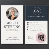 Lash Technician Blush & Navy Photo QR Code  名刺
