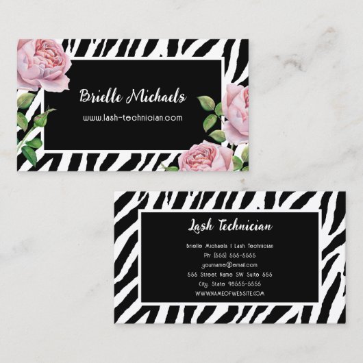 Lash Technician Glam Zebra Rose 名刺 (正面/裏面)