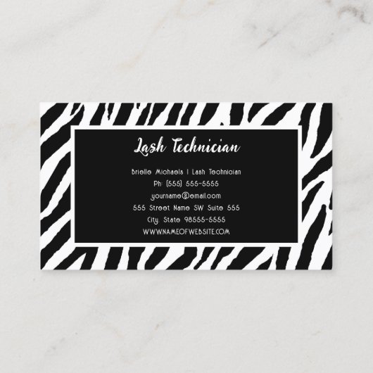 Lash Technician Glam Zebra Rose 名刺 (裏面)