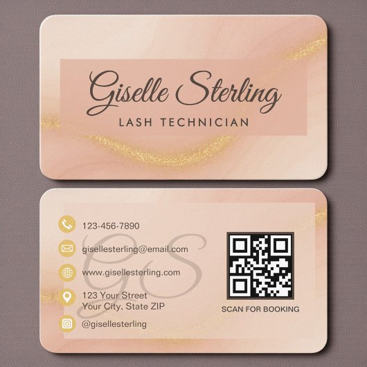 Lash Technician Neutral Beige Gold QR Code 名刺