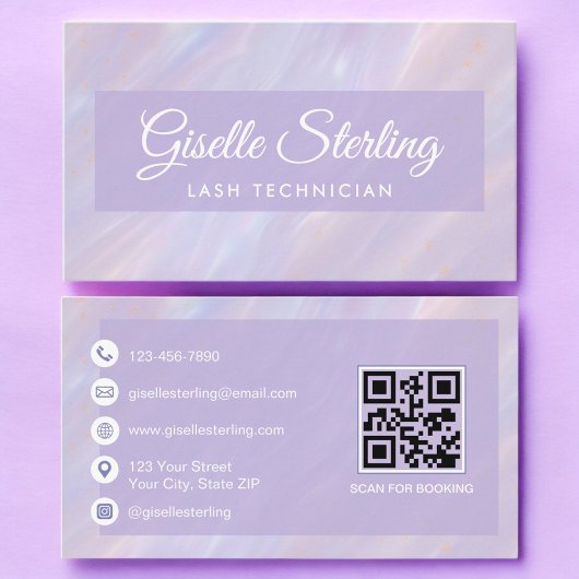 Lash Technician QR Code Pastel Opal Holographic 名刺