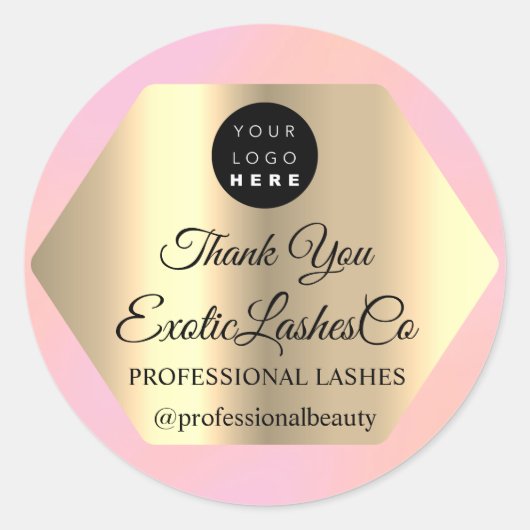 Lash Thank YOUメイクアップアーティスト金ゴールドロゴピンクローズ ラウンドシール (正面)