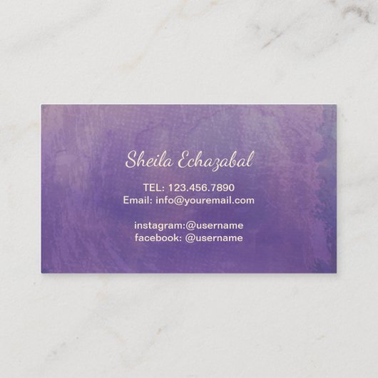 Lashedメイクアップアーティスト金ゴールドスクリプトエレガント紫 名刺 (裏面)