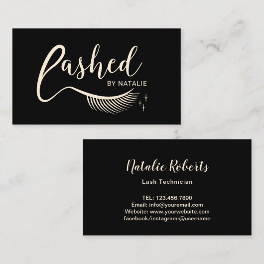 Lashed Ailash Extensions化粧Artist Black金ゴールド 名刺 (正面/裏面)