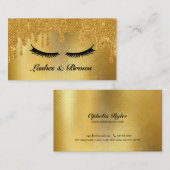 LashesとBrowsスクリプエレガントト金ゴールドメイクアップ美しい 名刺 (正面/裏面)