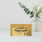 LashesとBrowsスクリプエレガントト金ゴールドメイクアップ美しい 名刺 (スタンド正面)