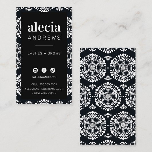 LASHESとBROWSスタイリッシュヴィンテージクラスリー白黒 名刺 (正面/裏面)