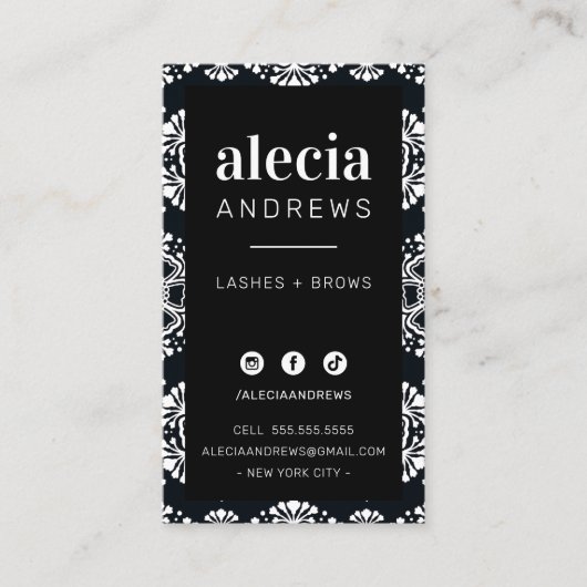 LASHESとBROWSスタイリッシュヴィンテージクラスリー白黒 名刺 (正面)