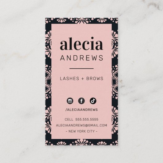 LASHESとBROWSスタイリッシュヴィンテージブラックピンクブラック 名刺 (正面)