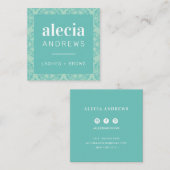 LASHESとBROWSヴィンテージエレガントのミントグリーン スクエア名刺 (正面/裏面)