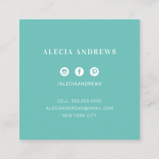 LASHESとBROWSヴィンテージエレガントのミントグリーン スクエア名刺 (裏面)