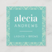 LASHESとBROWSヴィンテージエレガントのミントグリーン スクエア名刺 (正面)