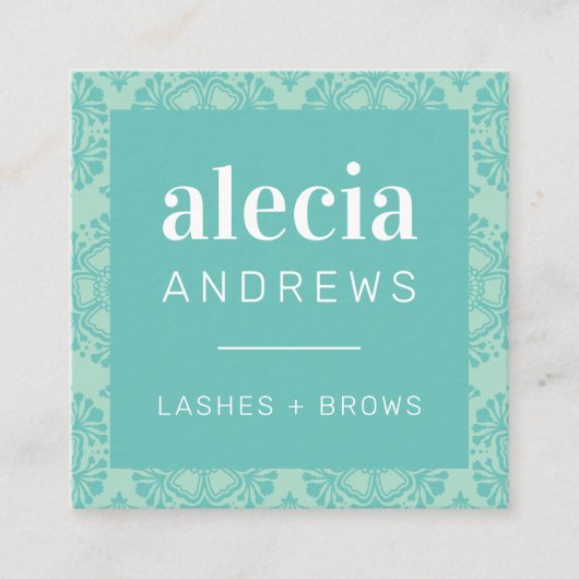 LASHESとBROWSヴィンテージエレガントのミントグリーン スクエア名刺 (正面)