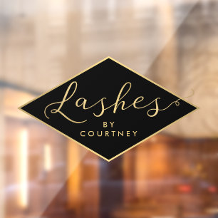 Lashesスクリプト文字金ゴールド/黒 ウィンドウサイン