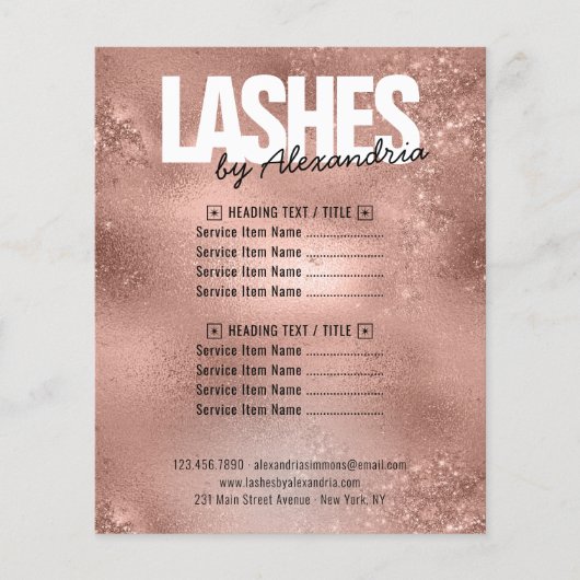 Lashesバラ金ゴールドSparkleグリッター美しいサービス チラシ (正面)
