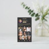 Lashesメイクアップアーティストブラックインスタグラムグリッドモダン 名刺 (スタンド正面)