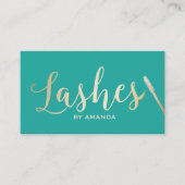 Lashesメイクアップアーティスト金ゴールドスクリプトモダンターコイズ 名刺 (正面)