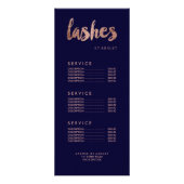 Lashesモダン金ゴールドタイポグラフィネイビーの価格表 ラックカード (正面)