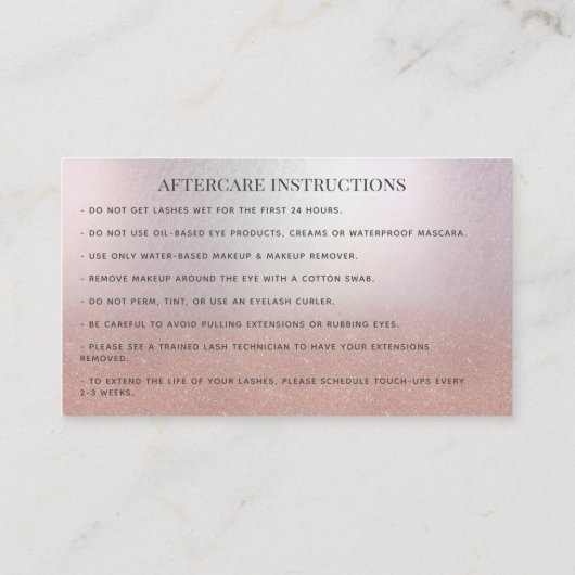 Lashes拡張アフターケア指示バラ金ゴールド 名刺 (裏面)