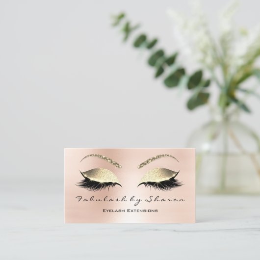 Lashes拡張Snapchat、Instagram金ゴールドFBバラ 名刺 (スタンド正面)