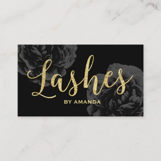 Lashes金ゴールドスクリプエレガントト黒フローラ 名刺 (正面)