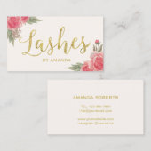 Lashes金ゴールドスクリプトヴィンテージフローラLash Extension 名刺 (正面/裏面)