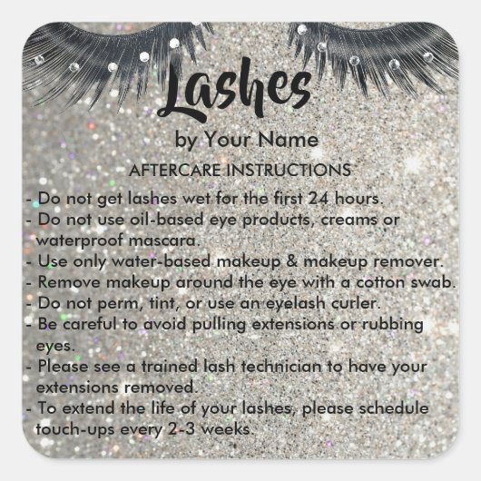 LASHES AFTERCARE INSTRUCTIONSステッカー スクエアシール (正面)
