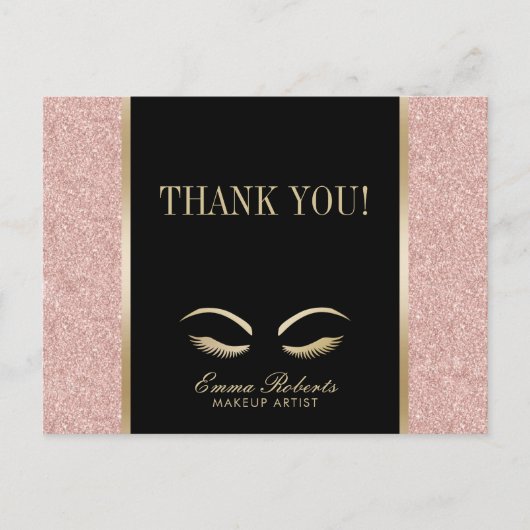 Lashes & Browメイクアップアーティストバラ金ゴールドありがとう ポストカード (正面)